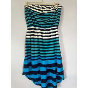 Express Strapless Fishtail Dress Sz L Blue Blk White Striped Cotton Modal Blend